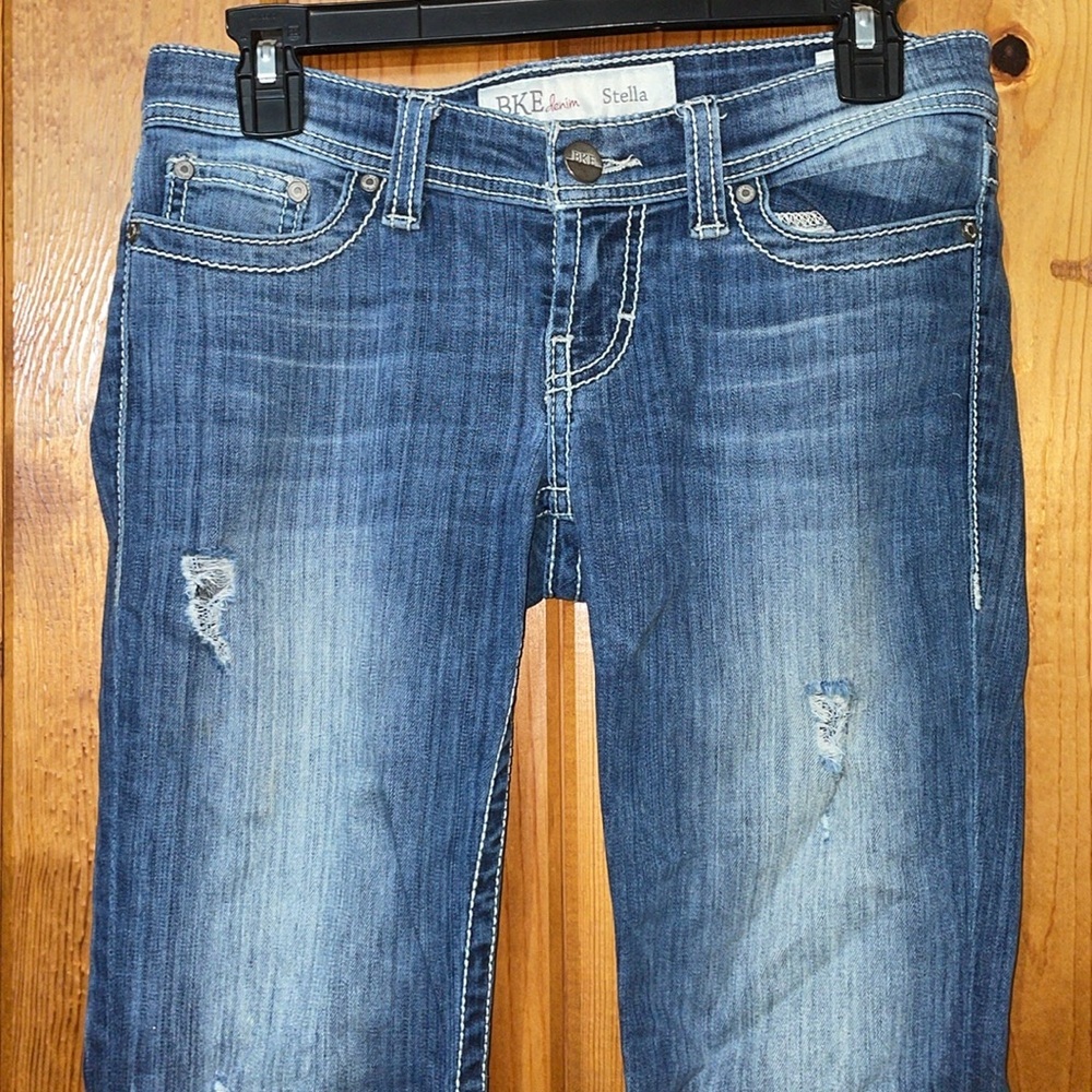 BKE denim Stella distressed jeans bootcut size 26x31 1/2 lighter western country - Picture 3 of 11